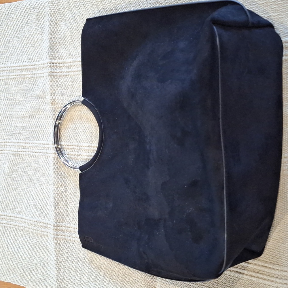 Banana Republic faux suede black shoulder bag with silver ring handle(NWT)